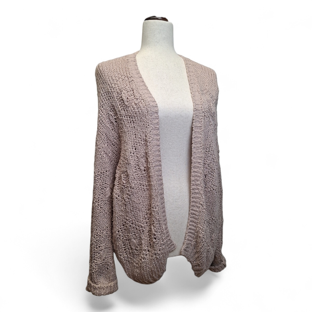 Velvet by Graham Spencer Pink Crochet Cotton Open Front Cardigan S